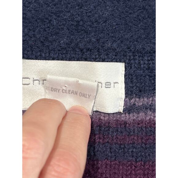Christopher & Banks Striped 100% Wool Sweater Women's Size L Shoulder Pads Retro - Picture 6 of 9